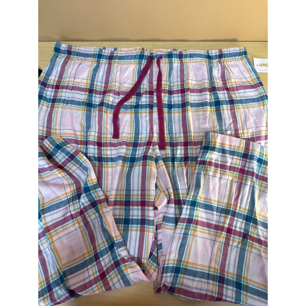 Joyspun Womens 3X Plus Size Plaid Pajama Pants Pink Blue Multi Drawstring New